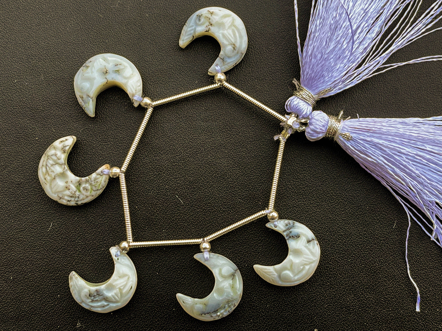 6 Pieces HOWLITE Carved Moon Shape Beads | 15x15mm | Natural Howlite Moon Shape Beads | Beadsforyourjewellery Beadsforyourjewelry