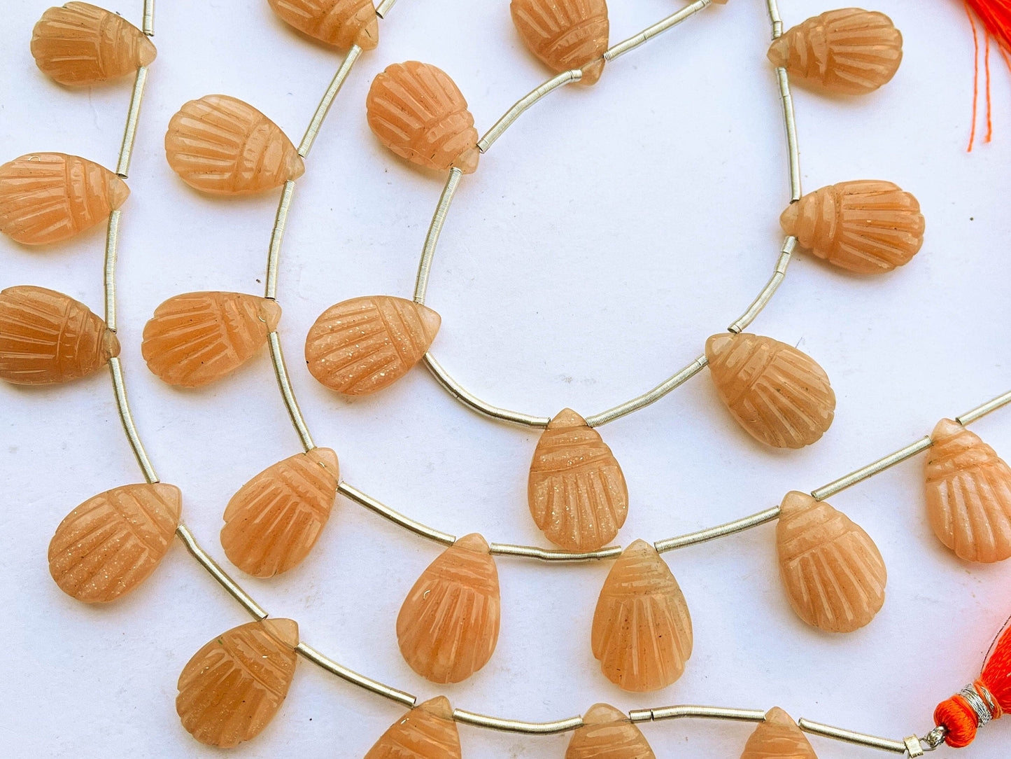 8 Pieces Peach Moonstone Carved Briolette Beads, Natural Peach Moonstone Beads, Peach Moonstone Briolette, 11x18mm to 12x18mm Beadsforyourjewelry