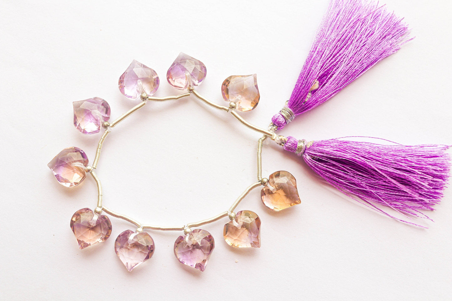 Ametrine Beads Faceted Heart Shape | 12x12mm | 6 inch | 10 Pieces | Face Drill | Natural gemstone beads | Beadsforyourjewellery Beadsforyourjewelry