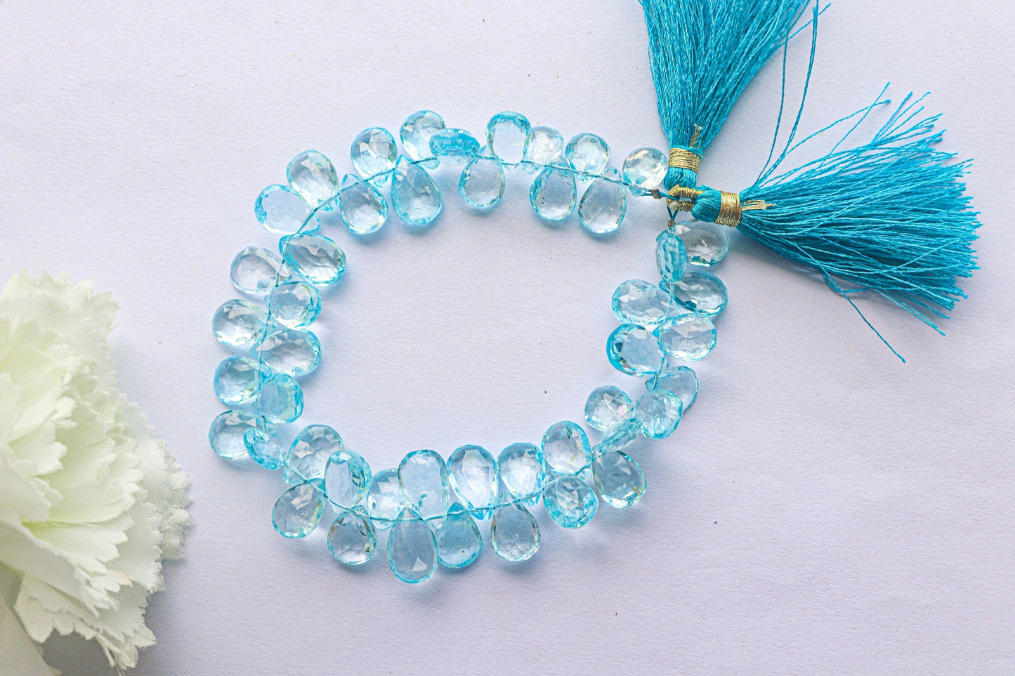 Blue Topaz Pear Briolette Faceted | 8x12mm | 47 Pieces Full Strand | 9 inch | Natural Blue Topaz gemstone Side drill Briolette for Jewelry Beadsforyourjewelry