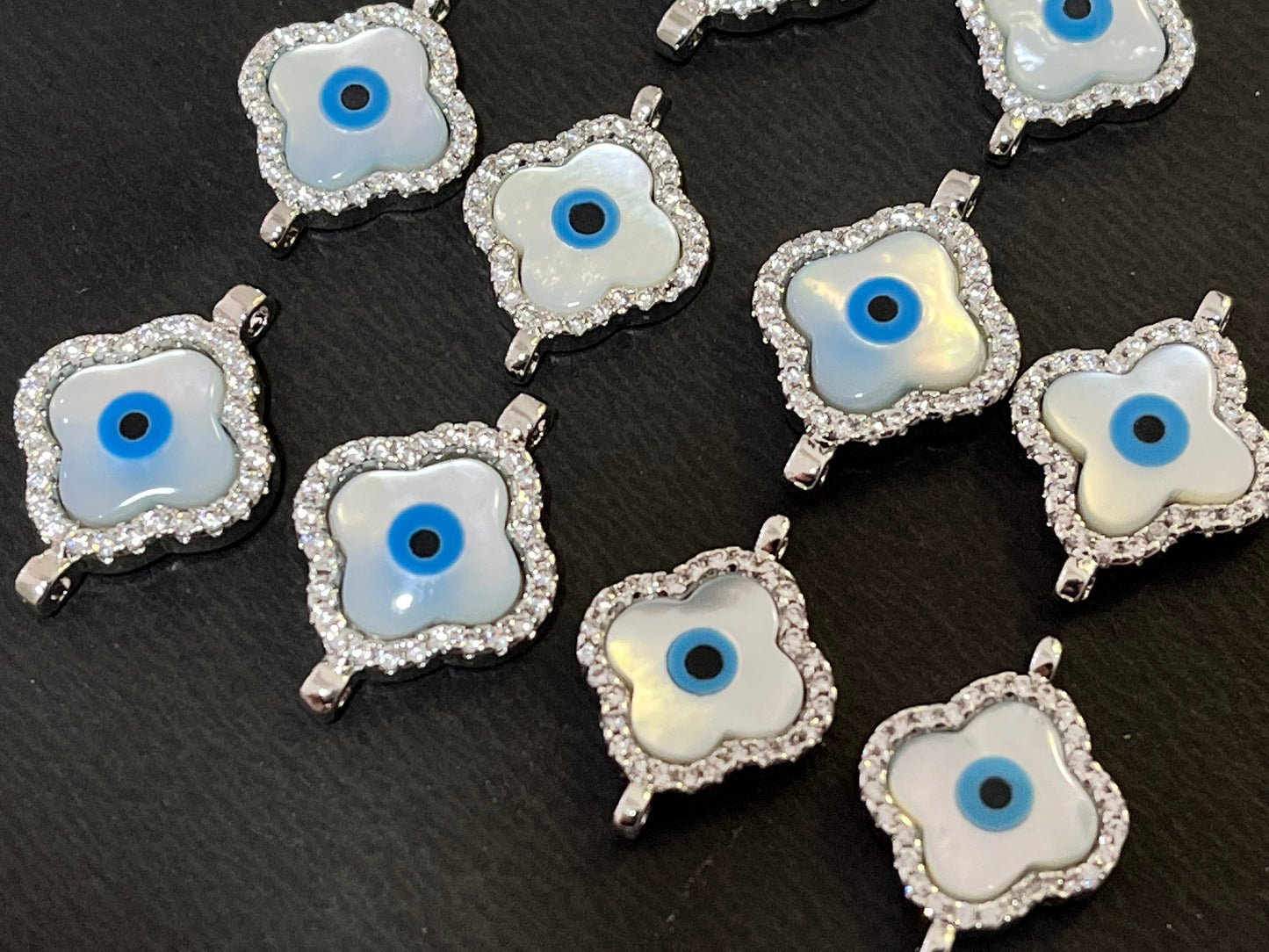 CZ Micro Paved Evil Eye Flower Pendant, Evil Eye Charm Connector Beadsforyourjewelry