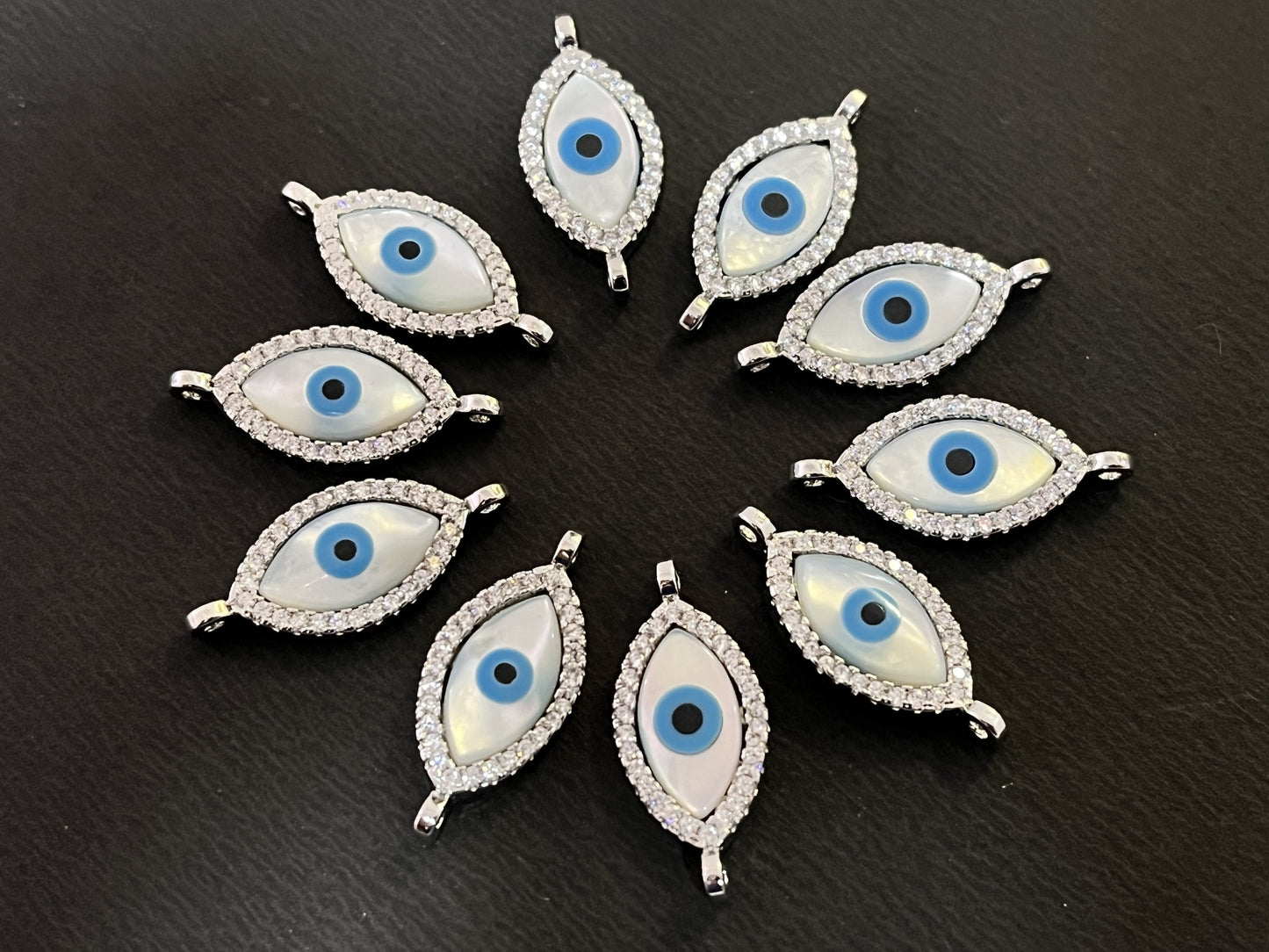 CZ Micro Paved Evil Eye Marquise Pendant, Evil Eye Charm Connector Beadsforyourjewelry