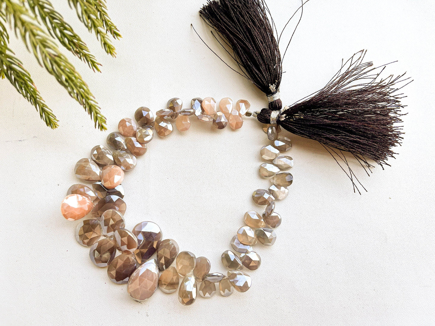 Chocolate Moonstone Coated Faceted Pear Briolette Beads | Shiny Chocolate Color | Beadsforyourjewelry Beadsforyourjewelry