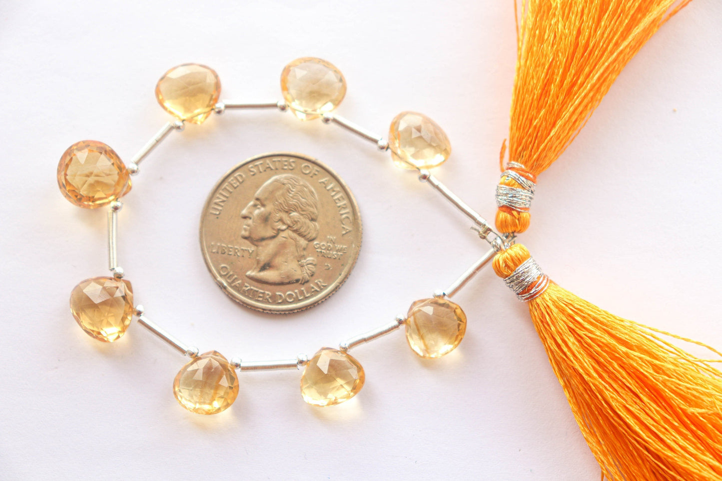 Citrine Briolette Faceted Heart Shape | 8x8mm to 10x10mm | 5 inch | 8 Pieces | Side Drill | Natural gemstone beads | Beadsforyourjewellery Beadsforyourjewelry