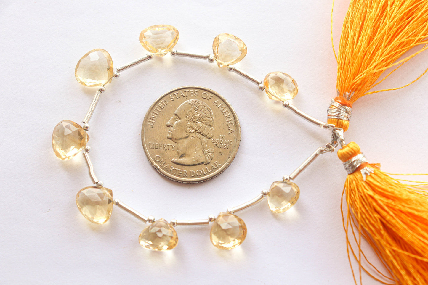 Citrine Briolette Faceted Heart Shape | 8x8mm to 9x9mm | 5 inch | 9 Pieces | Side Drill | Natural gemstone beads | Beadsforyourjewellery Beadsforyourjewelry