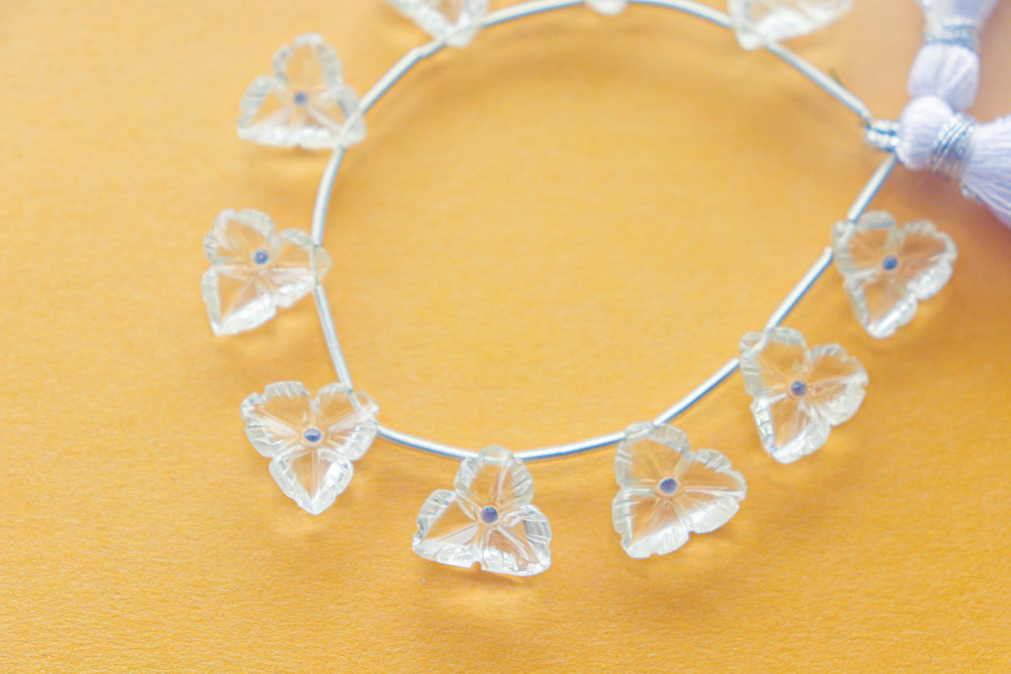 Crystal Flower Carving Beads with Blue Cubic Zirconia | 11x11mm | 10 Pieces String Beadsforyourjewelry