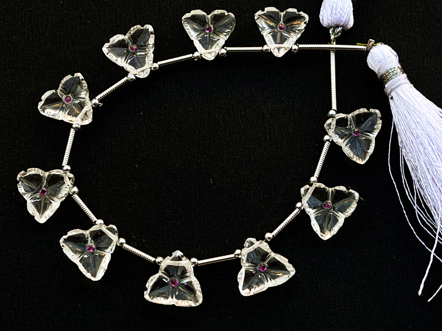 Crystal Flower Carving Beads with Pink Cubic Zirconia | 11x11mm | 10 Pieces String Beadsforyourjewelry