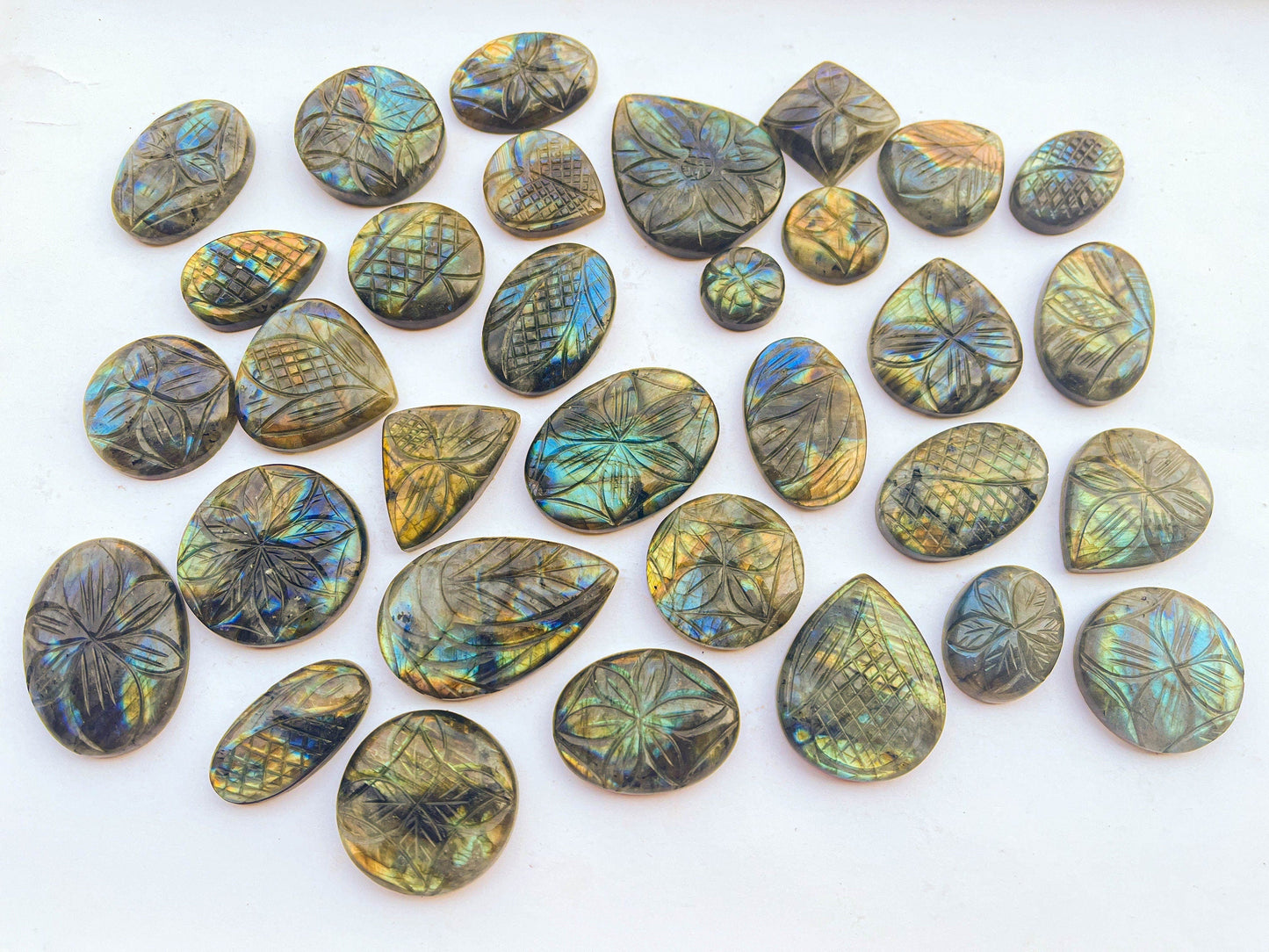 Gorgeous Flashy Carving Labradorite Cabochon Loose Gemstone Natural Labradorite, Mix Size, Labradorite Gemstone Carved Lots Beadsforyourjewelry