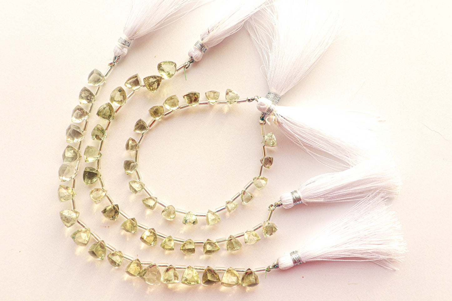 Green Amethyst 3D Trillion Shape Beads | Natural Gemstone Beads for Jewelry Making | Beadsforyourjewellery Beadsforyourjewelry