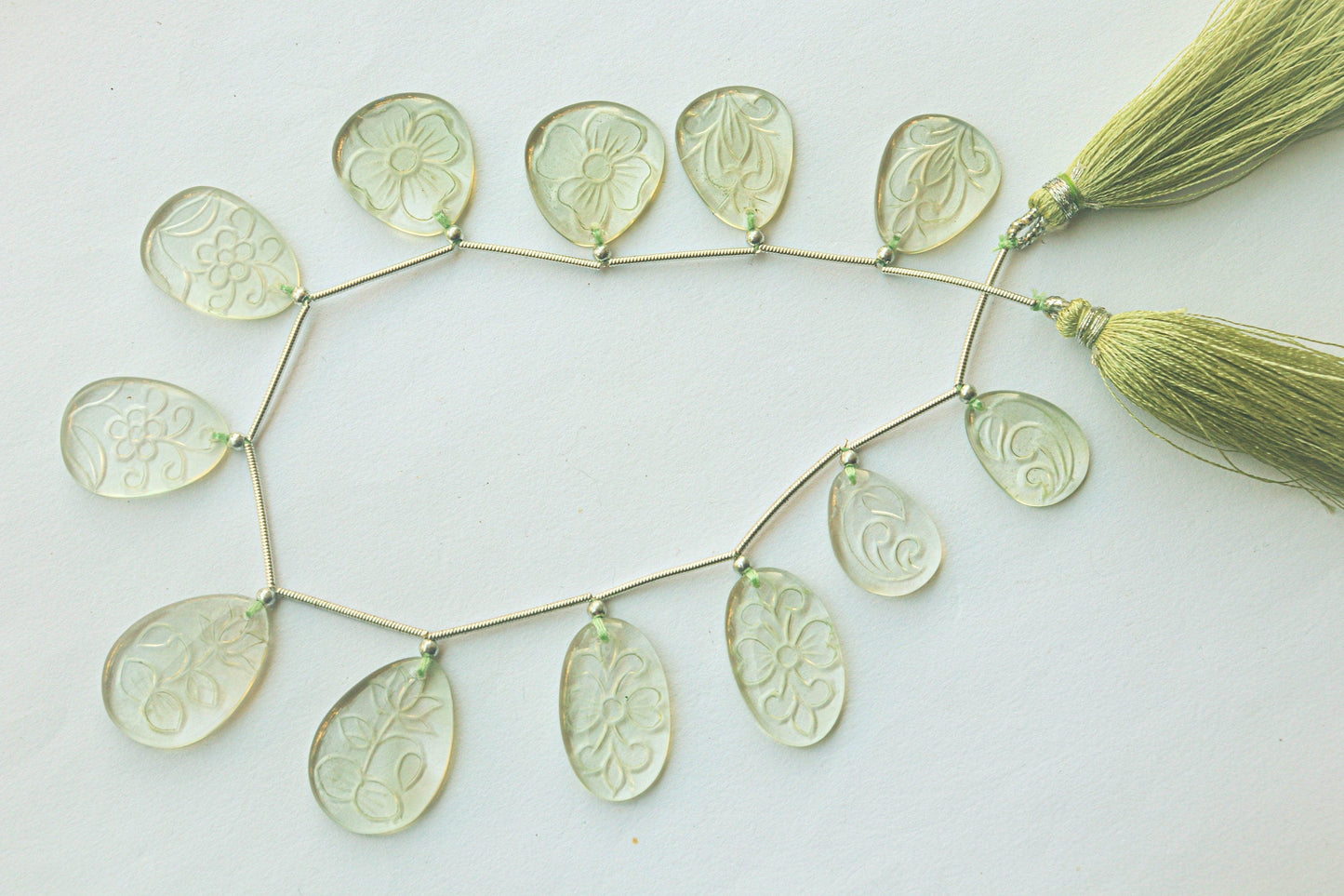 Green Amethyst Back Carving Beads | Matching Pairs | Beadsforyourjewelry