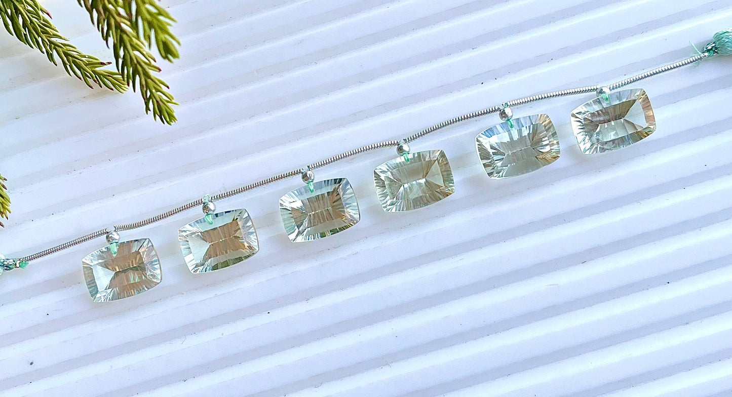 Green Amethyst Baguette Cushion Shape Concave Cut Beads Beadsforyourjewelry
