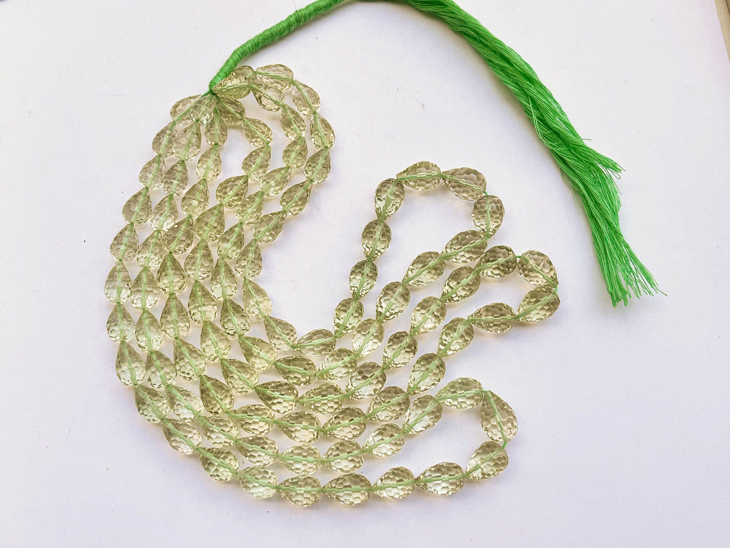 Green Amethyst Concave Cut Drops, Natural Gemstone Beads, 8x11mm to 9x13mm, 16 Inches String, 32 Pieces, Center Drill Beadsforyourjewelry