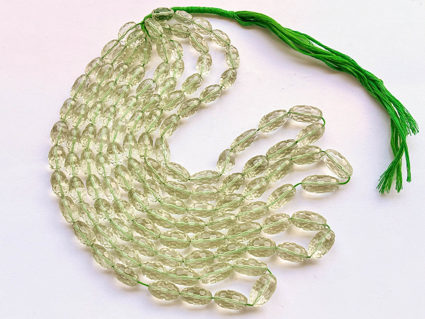 Green Amethyst Concave Cut Egg Shape Briolette Beads, Natural Gemstone Beads, 7x12mm to 10x16mm, 16 Inches String, 30 Pieces, Center Drill Beadsforyourjewelry