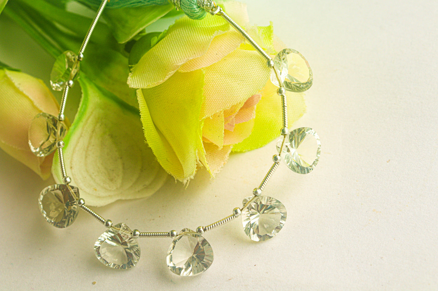 Green Amethyst Concave cut Heart Shape Beads Beadsforyourjewelry