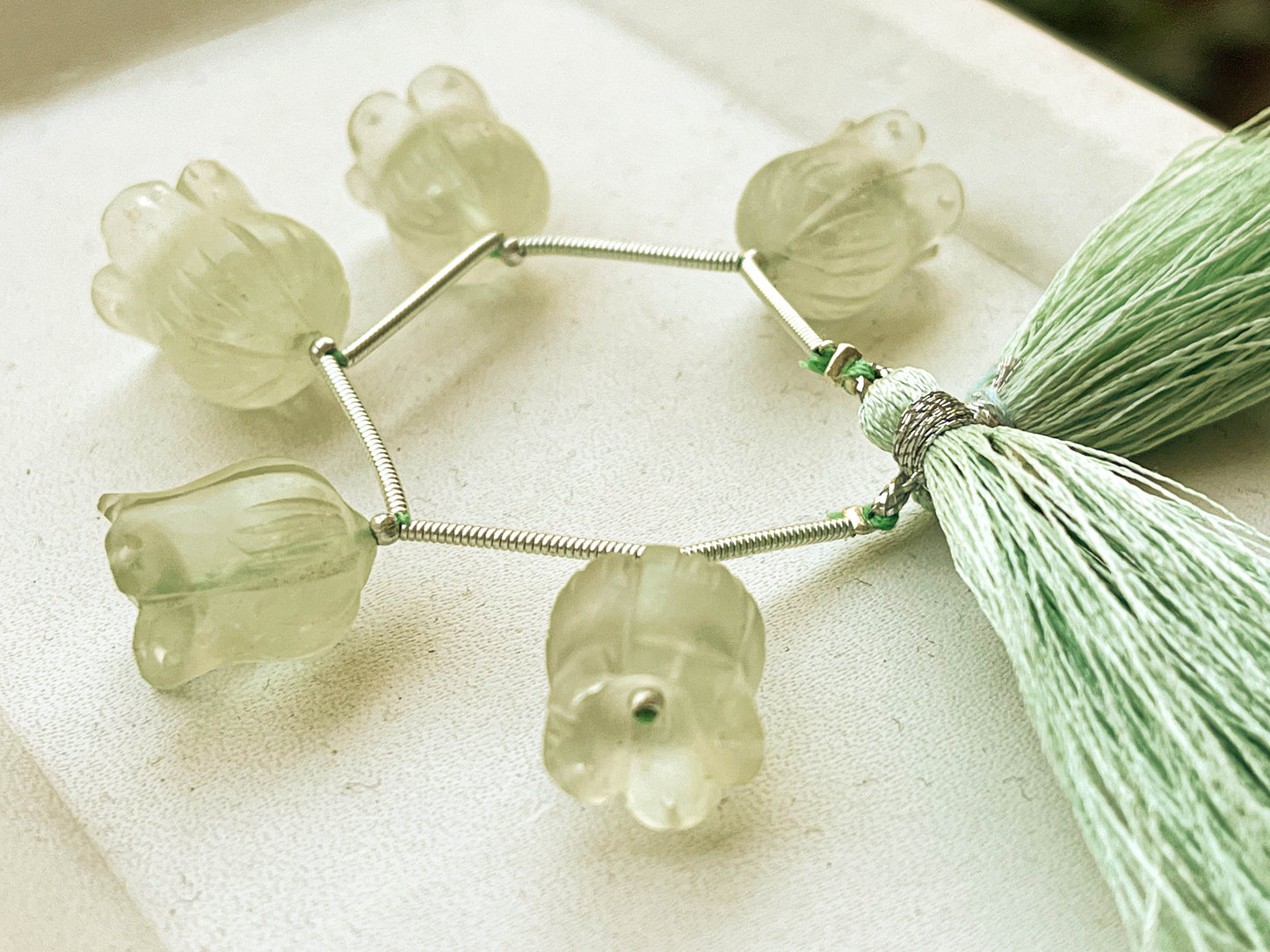 Green Amethyst Frosted Flower Carving Beads Beadsforyourjewelry