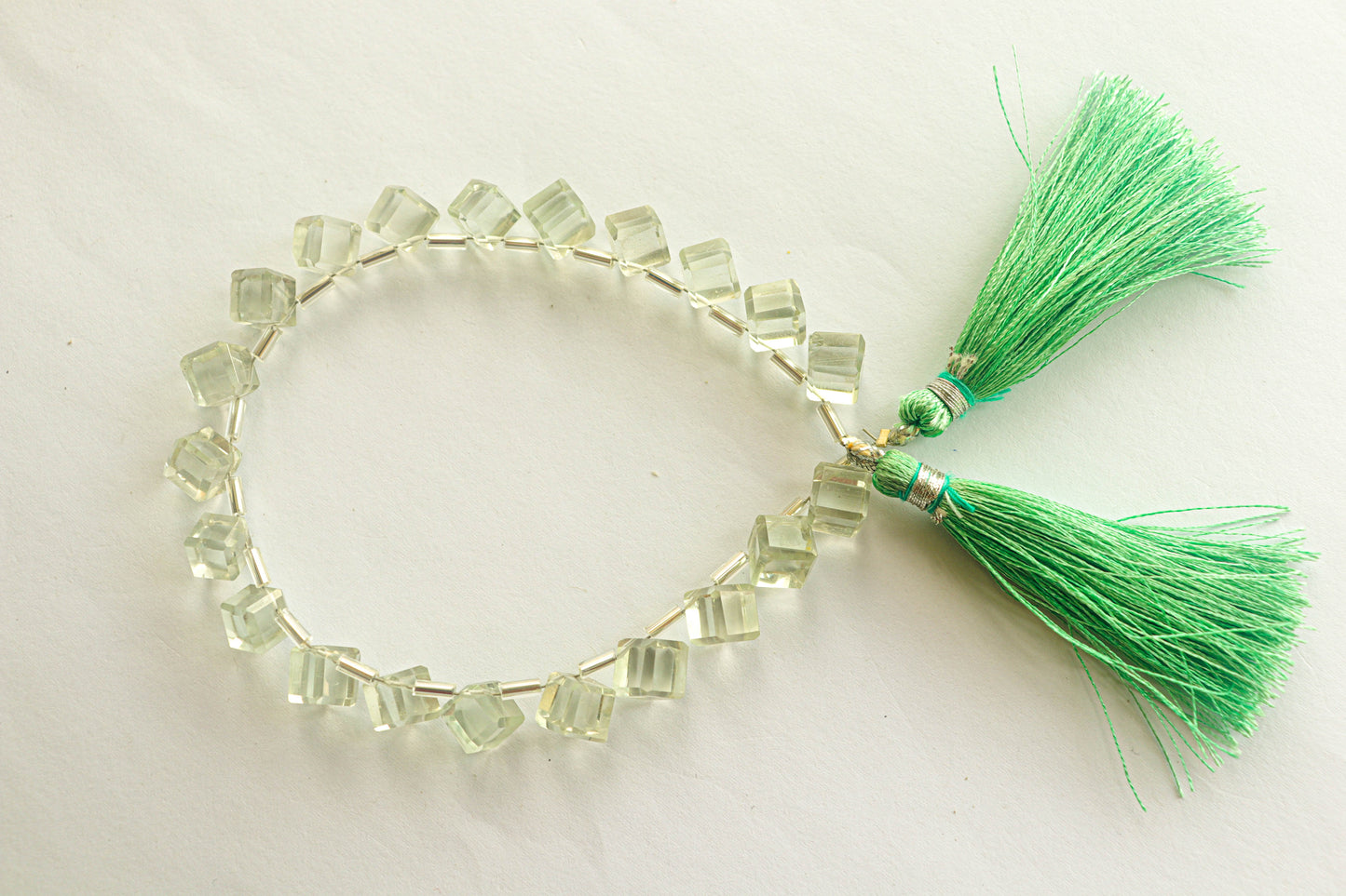 Green Amethyst Gemstone Faceted Cube Shape Side Drill Beads Beadsforyourjewelry