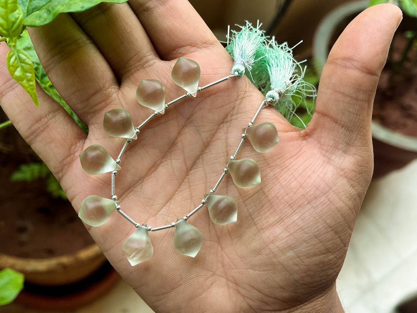 Green Amethyst Slanted Drops Frosted Beadsforyourjewelry