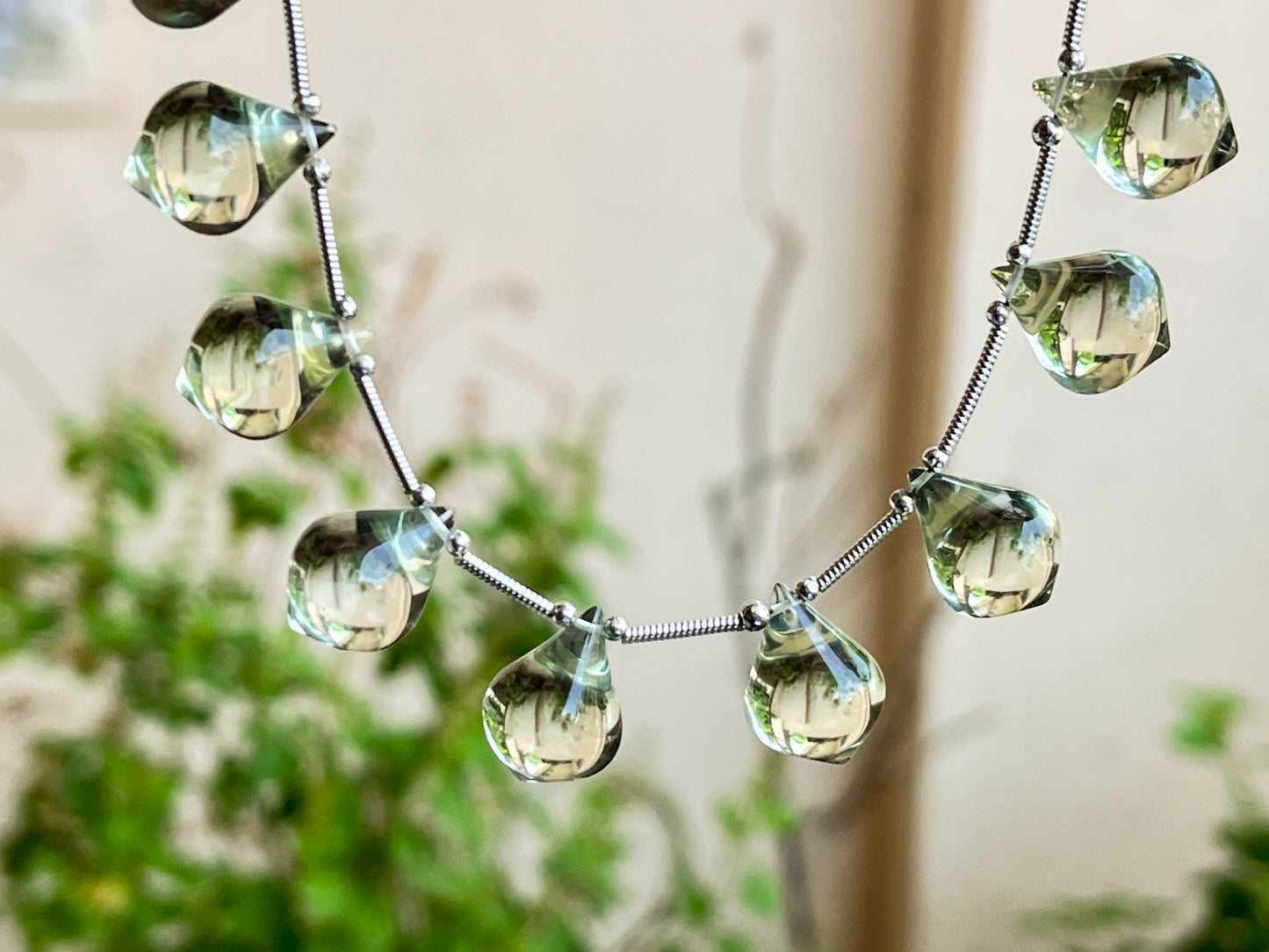 Green Amethyst Slanted Shape Drops | 11 Pieces Beadsforyourjewelry