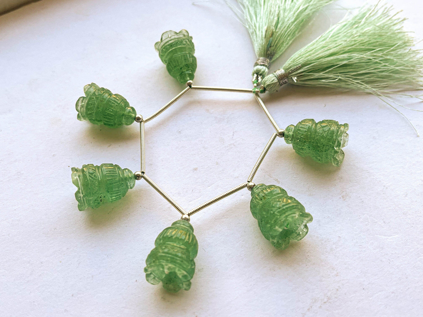 Green Aventurine Flower Carved Bell Shape Beads Beadsforyourjewelry