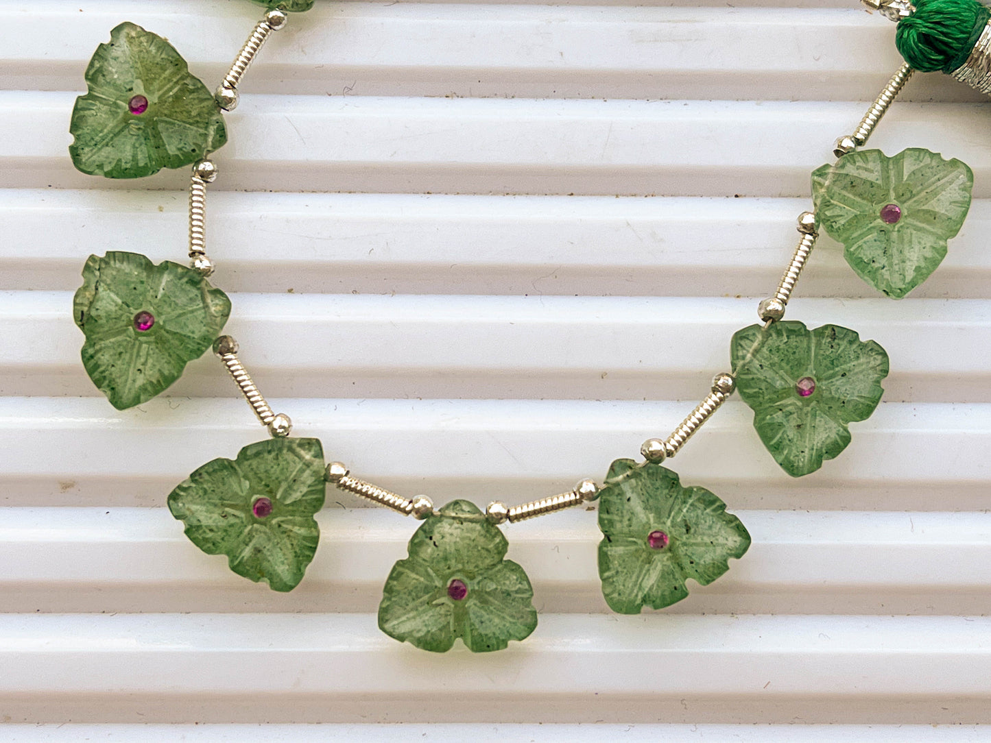 Green Aventurine Flower Carving Beads with Cubic Zirconia Beadsforyourjewelry