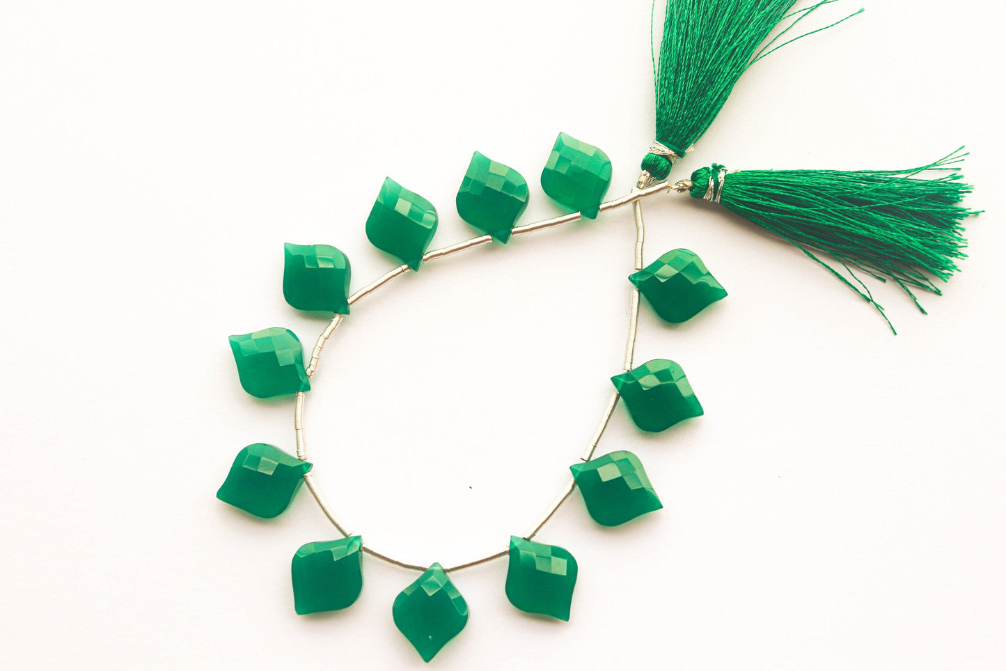 Green Onyx Briolette Faceted Fancy Shape | 8 inch Strand | 13x17mm | 12 Pieces | Side Drill | Natural Gemstone Beads for jewelry making Beadsforyourjewelry