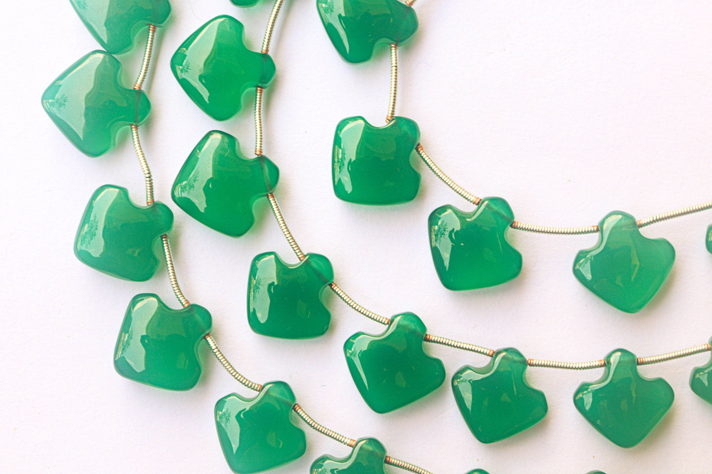 Green Onyx Fancy Shape Briolette Beads | 14x14mm to 15x15mm | 14 Pieces | 9 inch String | Gemstone Beads for Jewelry making | Beadsforyourjewelry