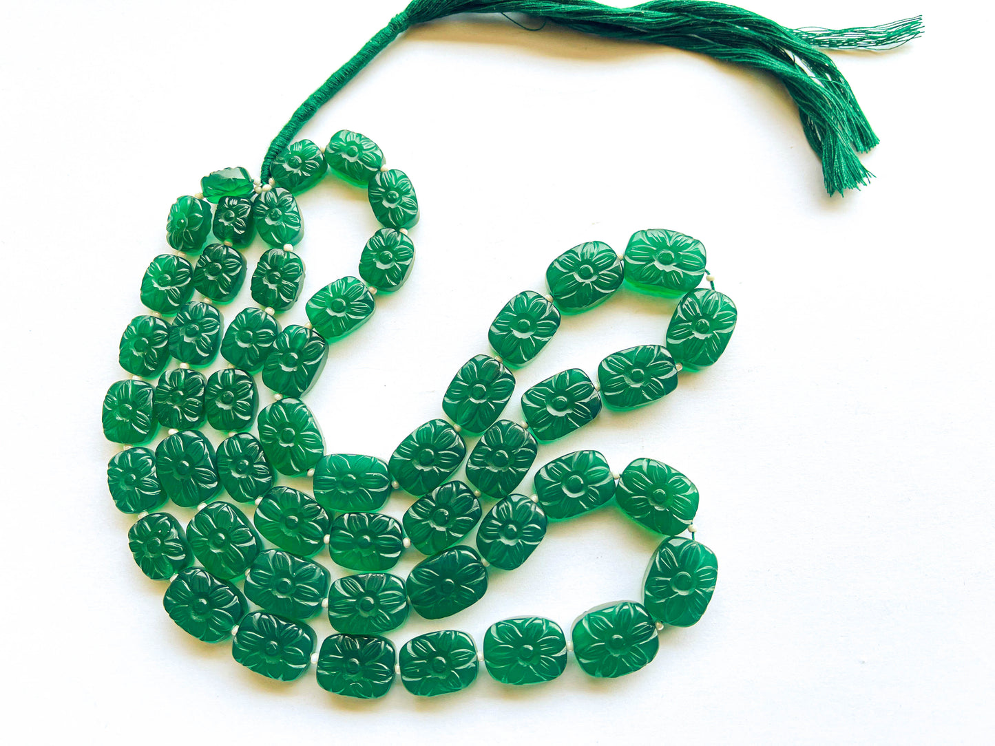 Green Onyx Rectangle Shape Flower Carving Beads Beadsforyourjewelry