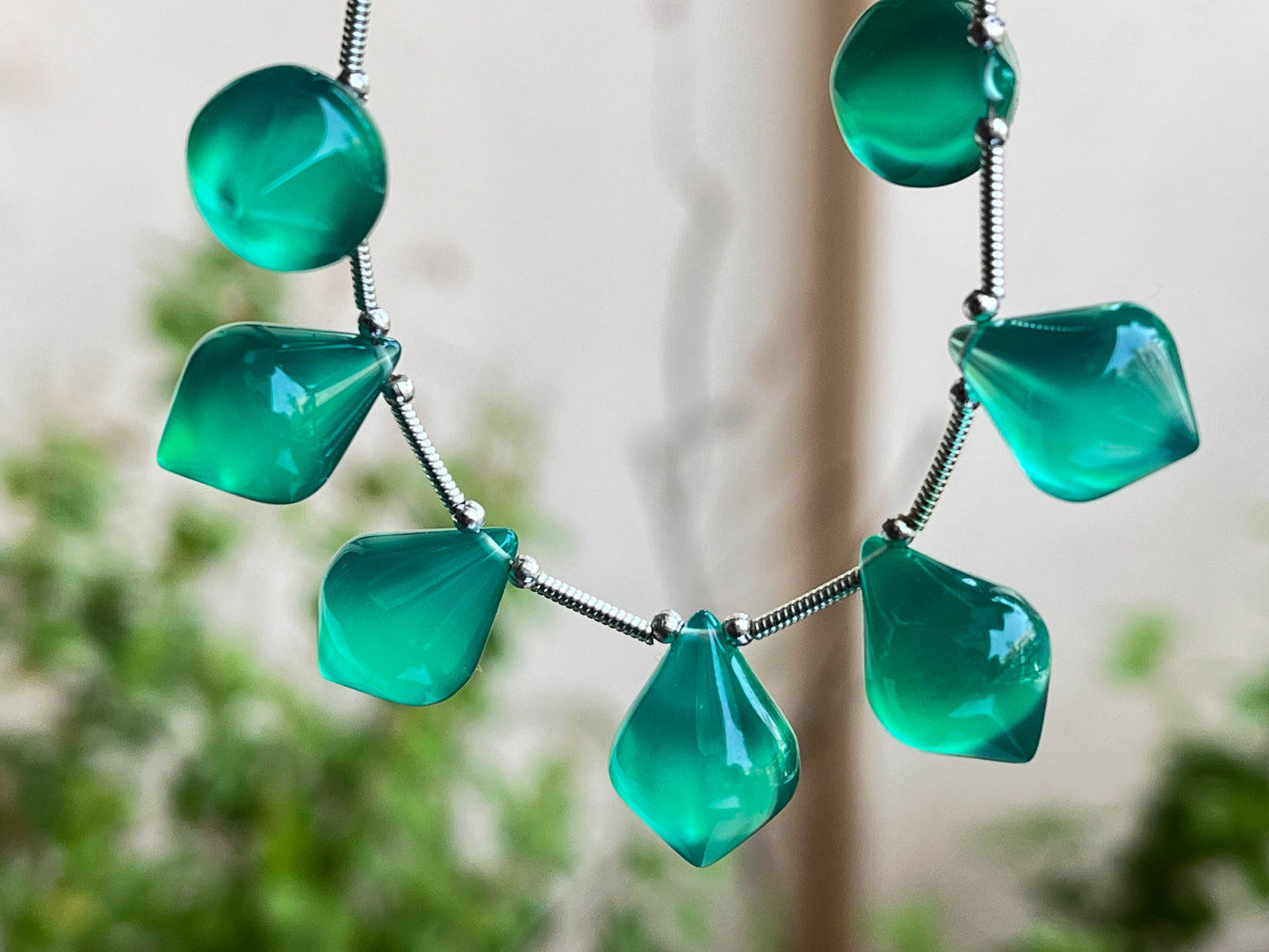 Green Onyx Slanted Shape Drops | 7 Pieces Beadsforyourjewelry