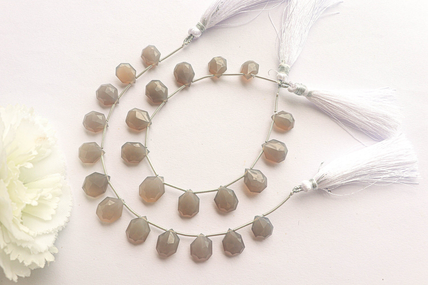 Grey Onyx Faceted Tumble Shape Drops | 10x13mm | 9 Pieces | Natural Gemstone for Jewelry | Beads for jewelry | Beadsforyourjewelry