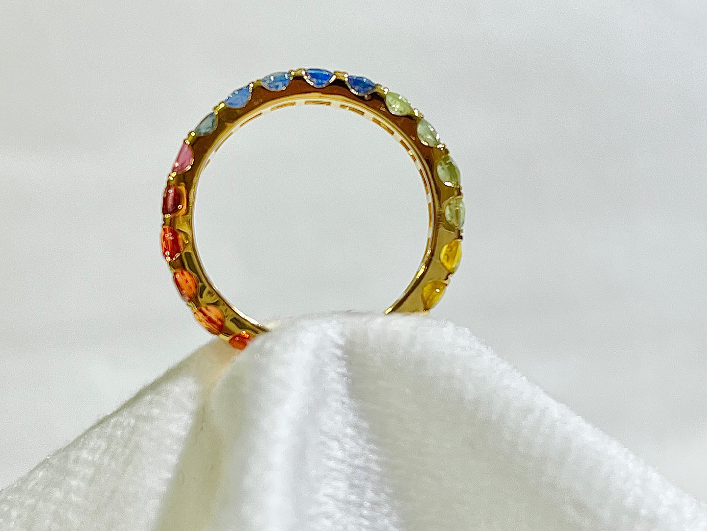 Rainbow Sapphire Gemstone Colourful Eternity Ring