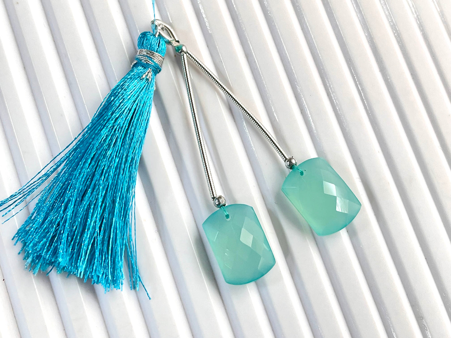 Pastel Green Onyx Faceted Mix Shape Cut stone Beads Pair