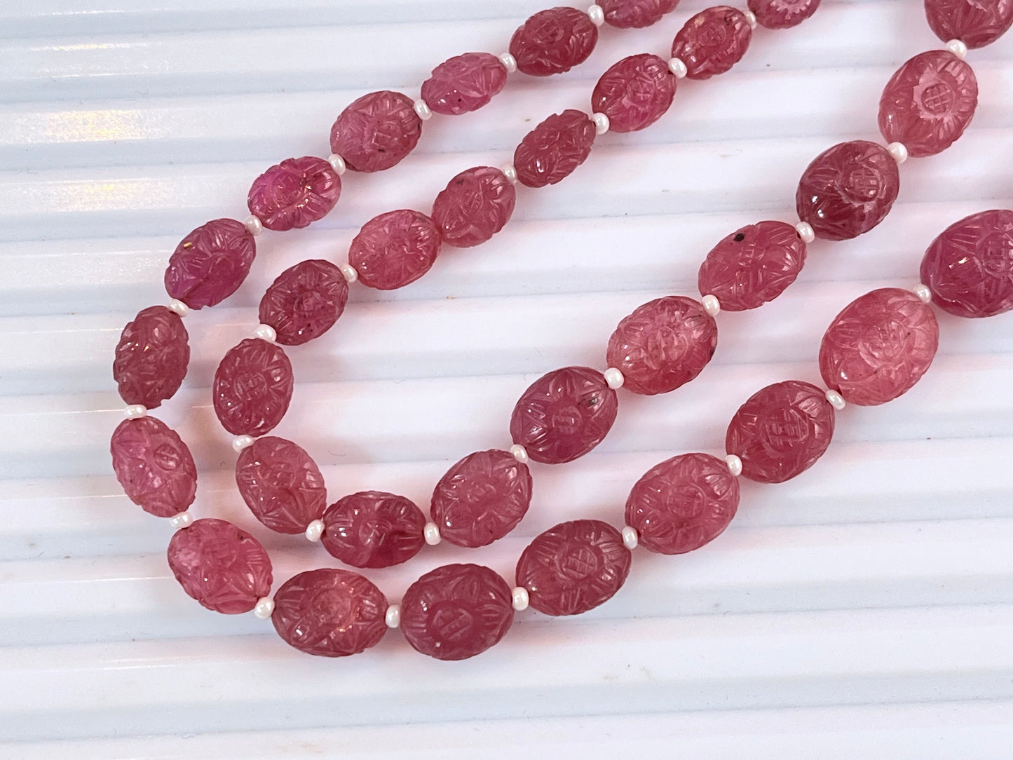 Natural Ruby Glass Filled Oval Shape Carved Beads