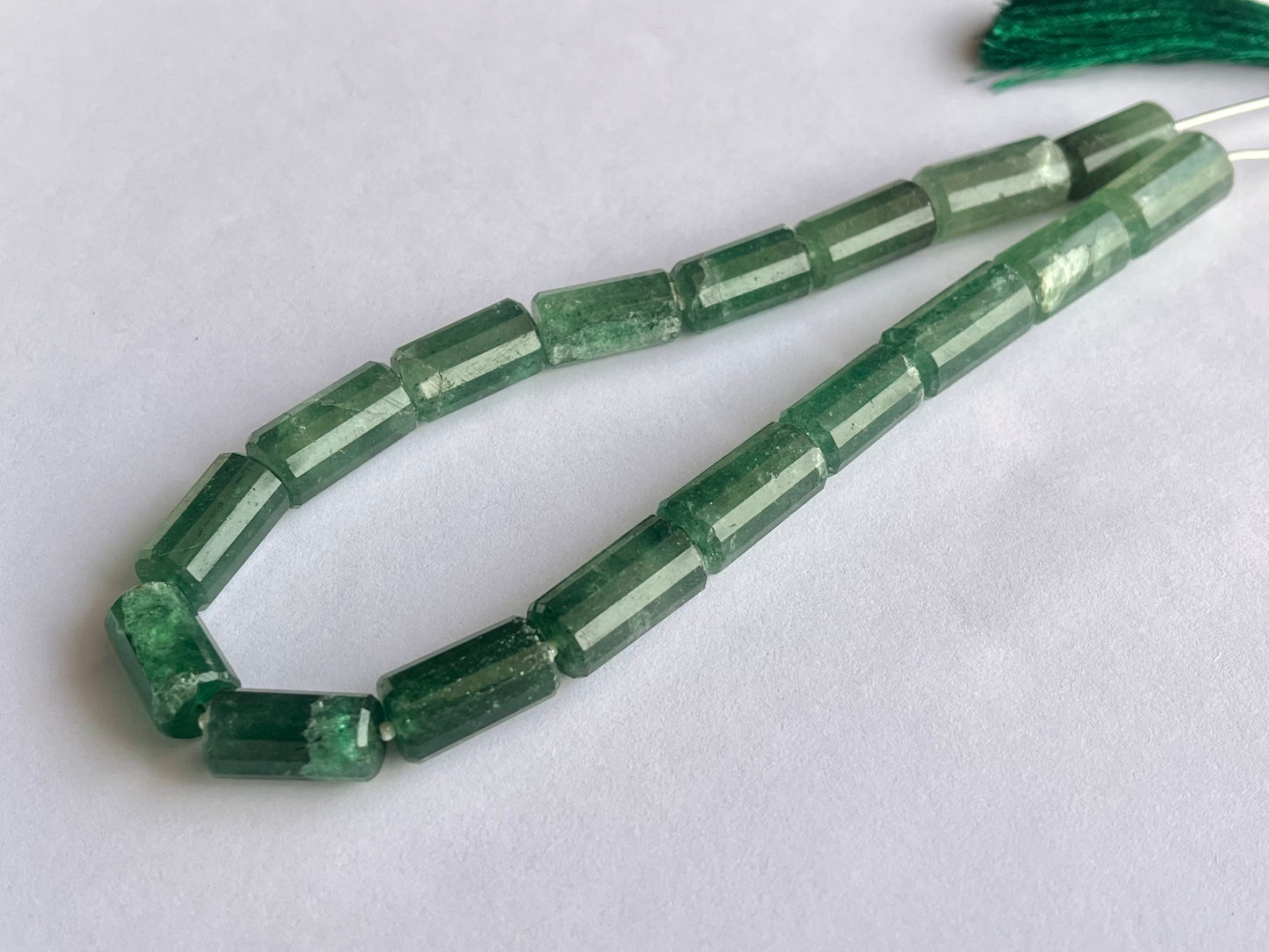 Green Aventurine Big faceted Cylindrical Beads