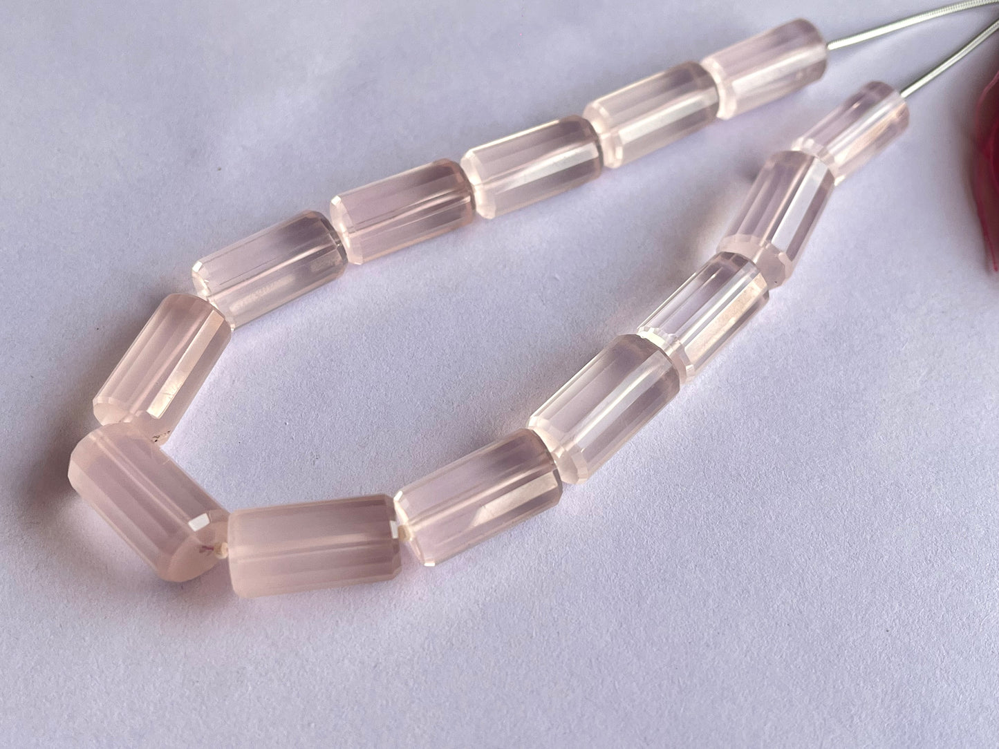 Rose Quartz Big faceted Cylindrical Beads