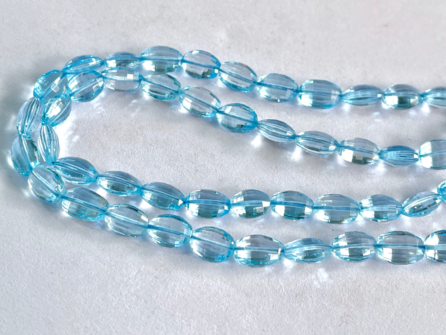 Natural Blue Topaz Step cut Oval Shape Beads
