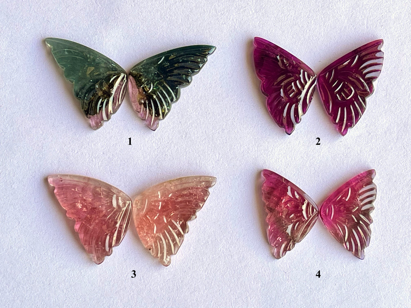 Natural Tourmaline Gemstone Hand carved Butterfly Pair for Jewelry Making