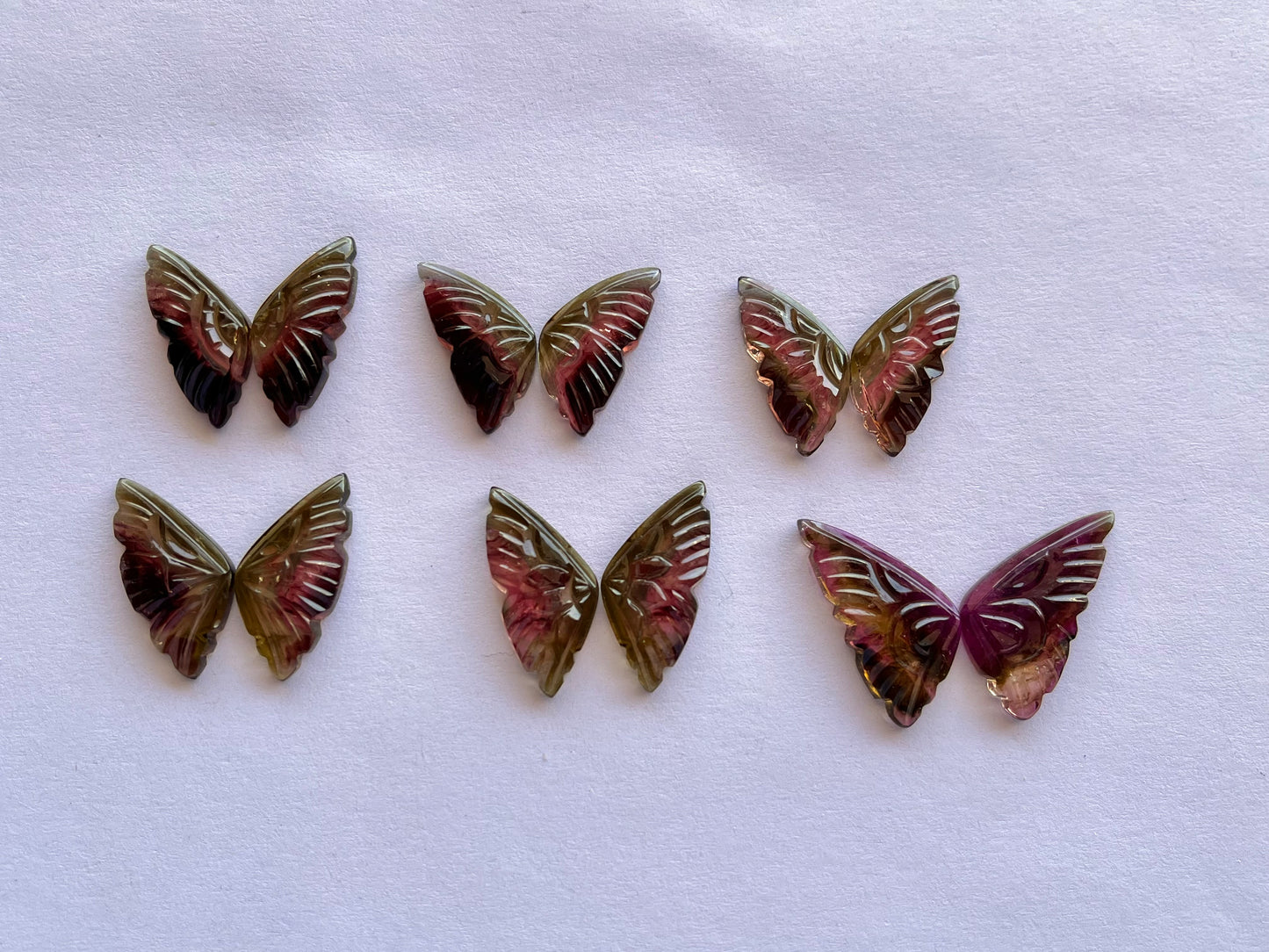 Natural Tourmaline Gemstone Hand carved Butterfly Pair for Jewelry Making