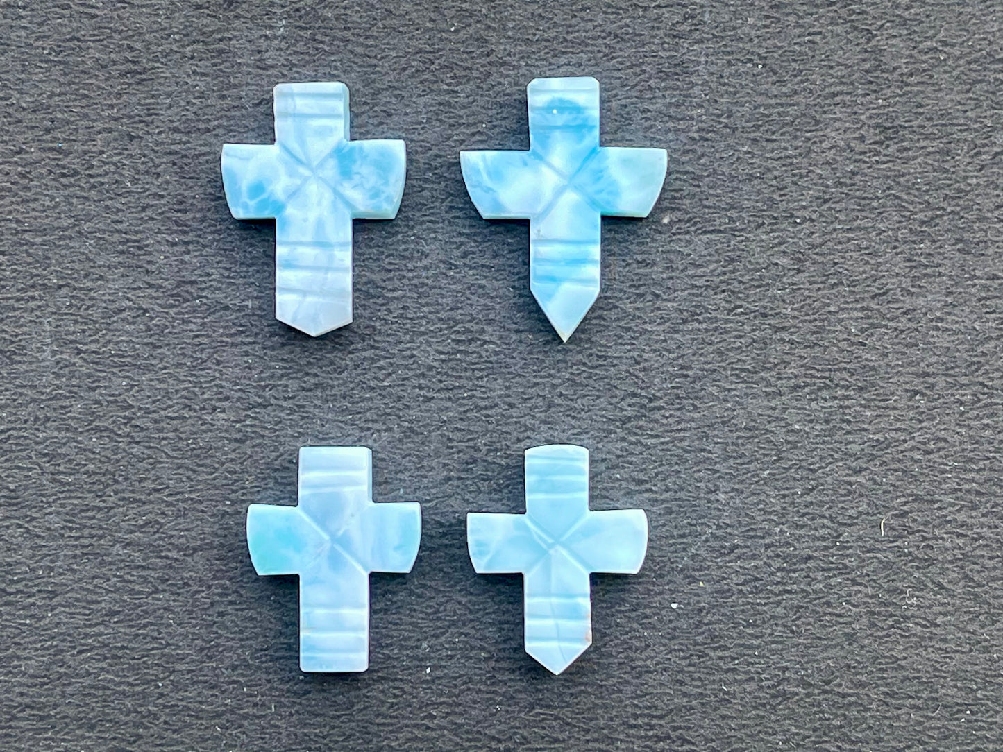 Natural Larimar Hand Carved Gemstone Cross shape Figurine (with Hole)