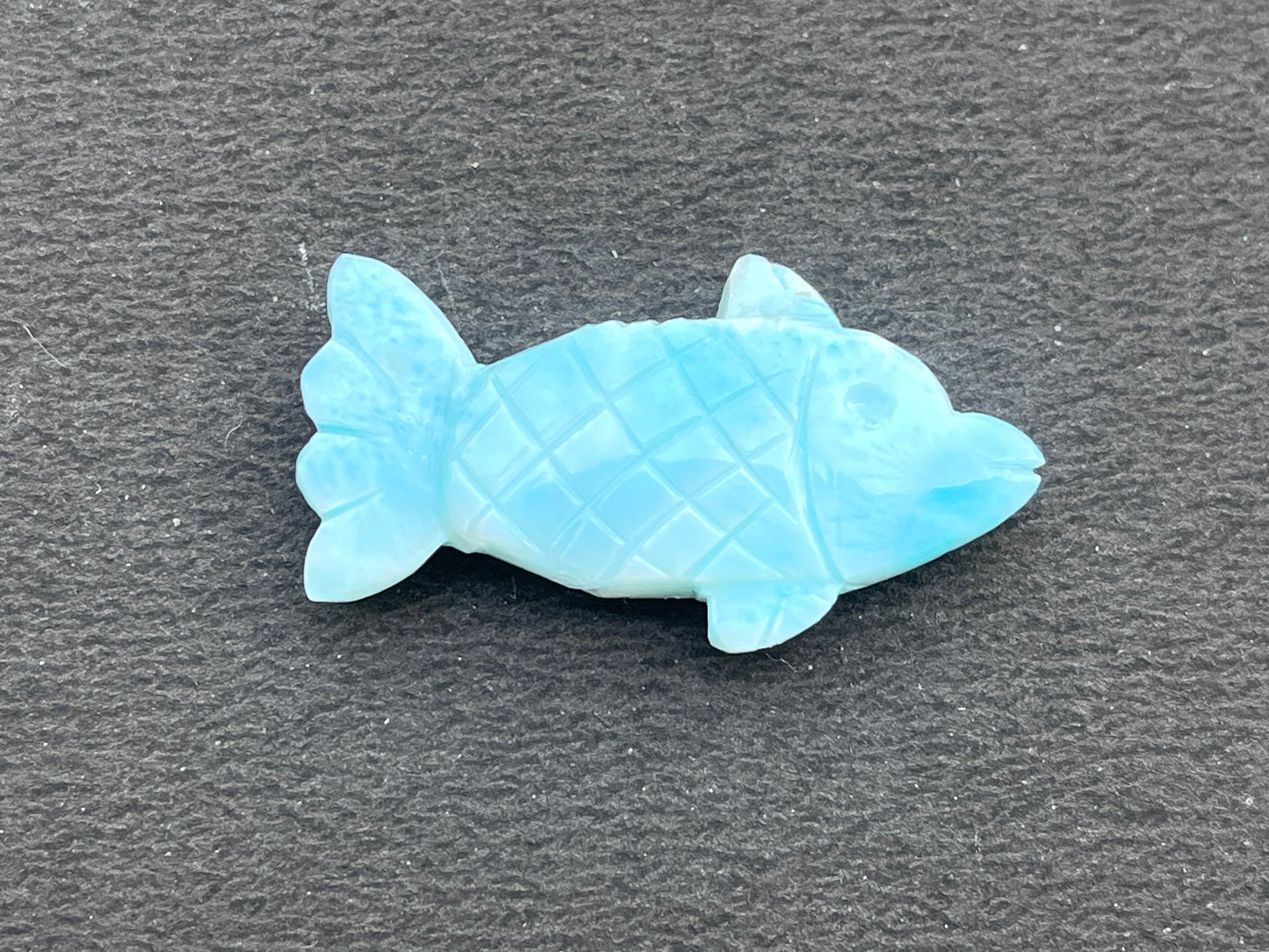 Natural Larimar Hand Carved Gemstone Fish shape Figurine (with Hole)