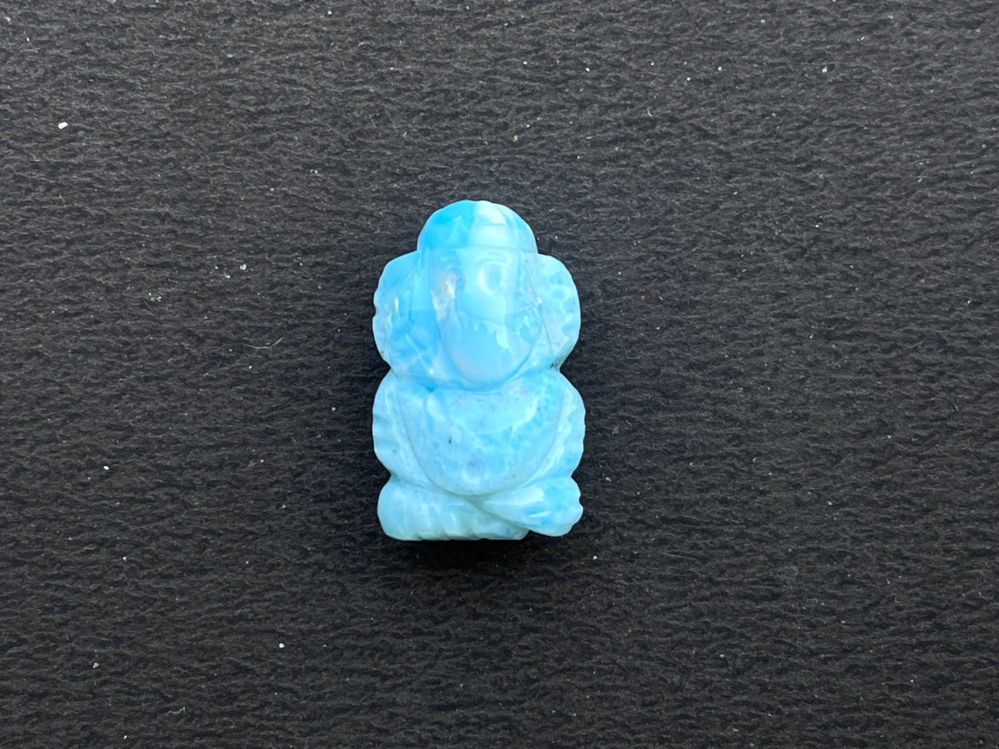 Natural Larimar Hand Carved Gemstone Ganesha Figurine (with Hole)