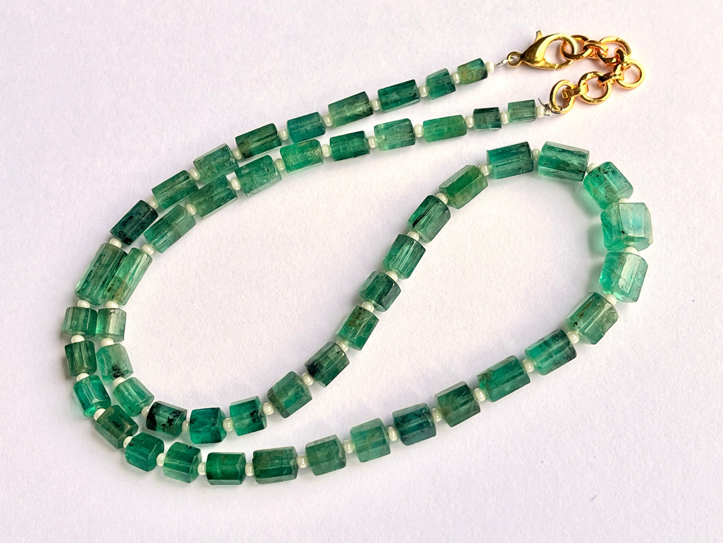 Natural Zambian Emerald fancy shape beaded Gemstone Necklace