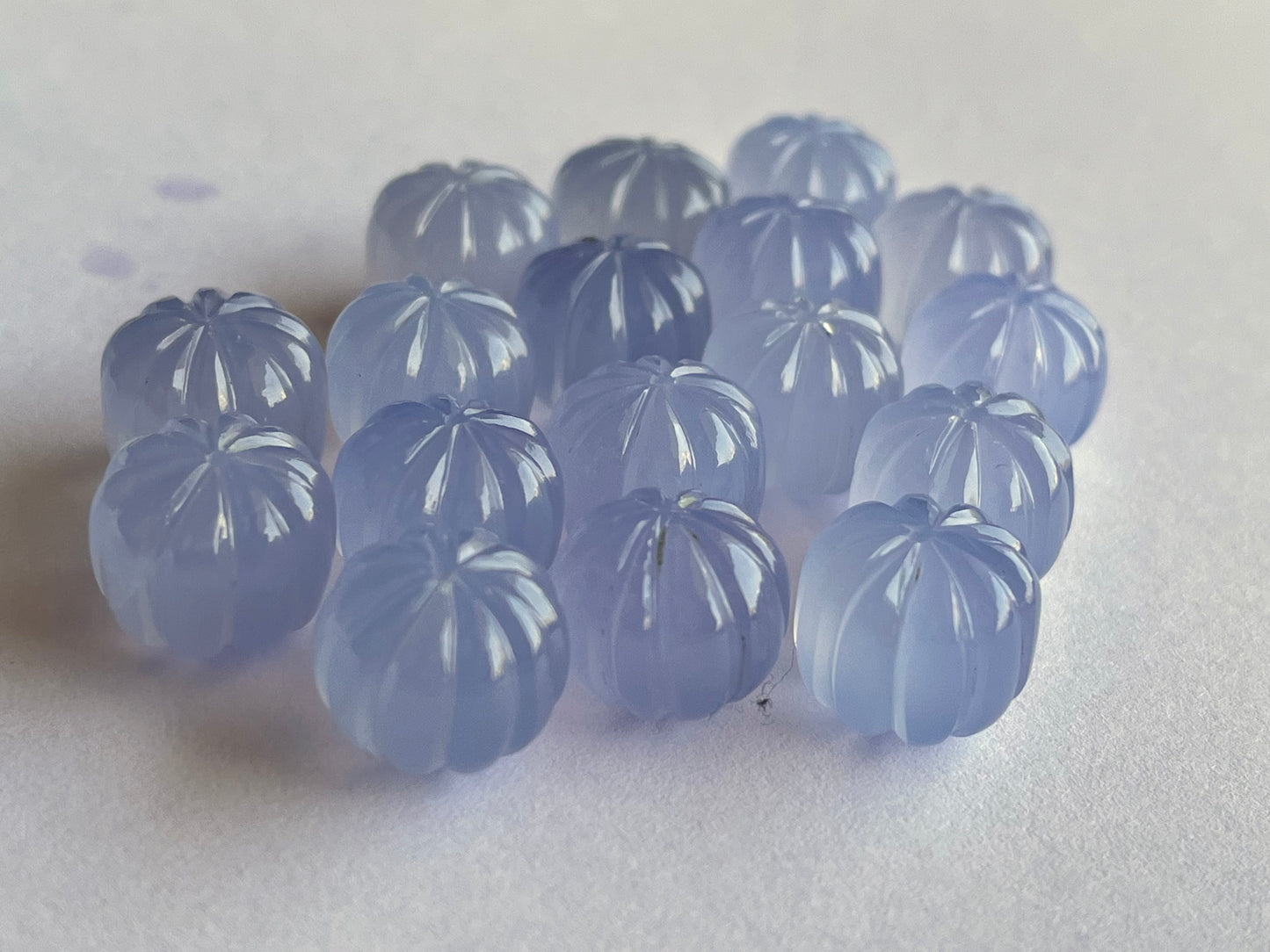 Blue Chalcedony Gemstone Hand Carved Melons Loose