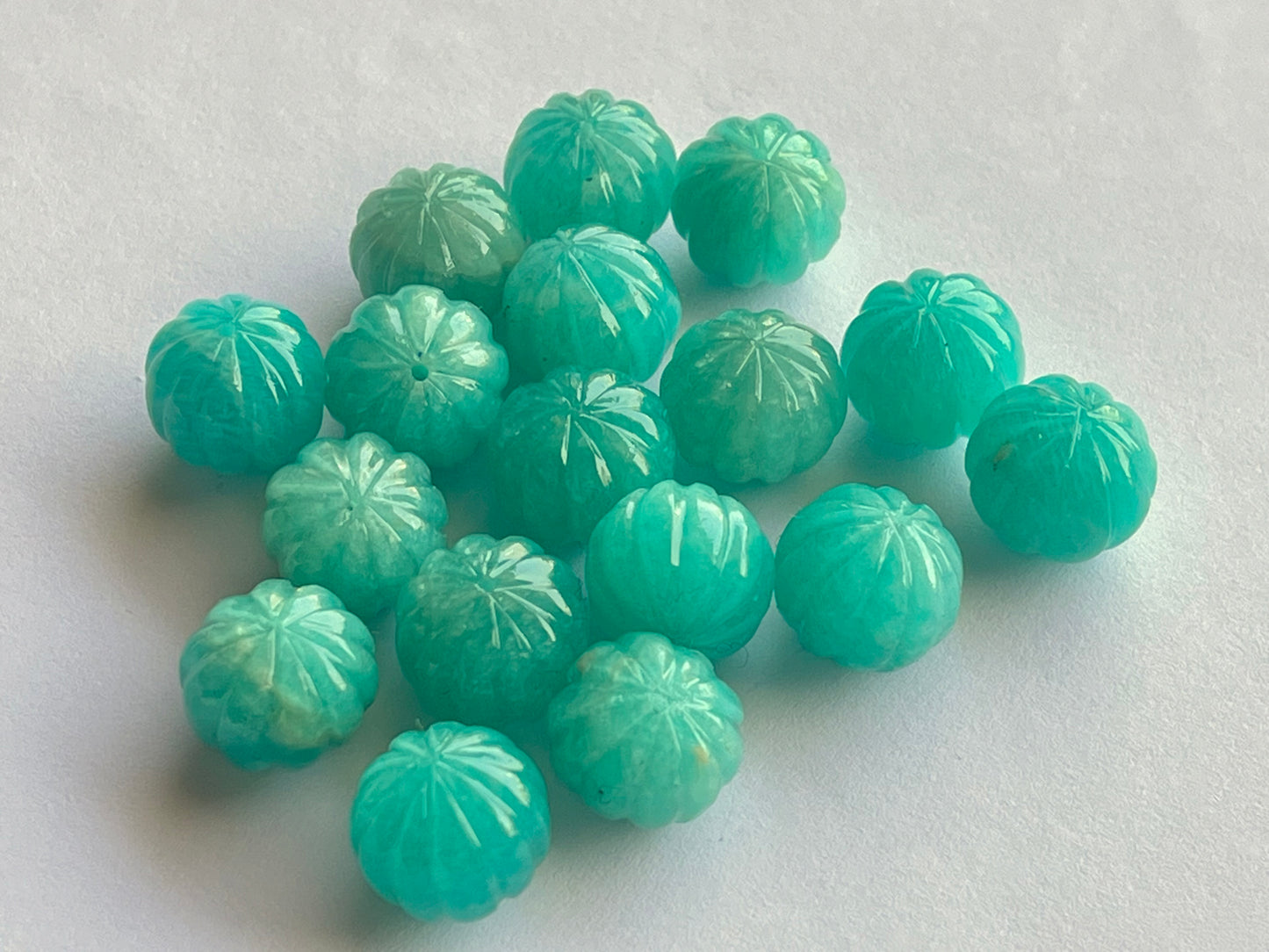 Natural Peruvian Blue Amazonite Gemstone Hand Carved Melons Loose