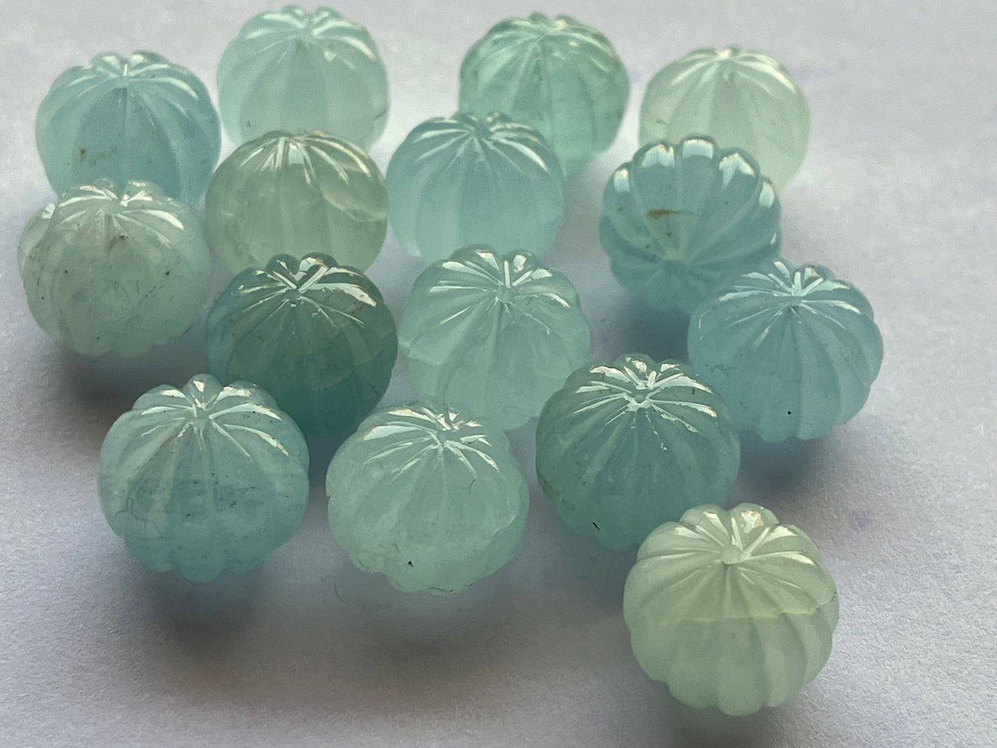 Natural Milky Aquamarine Gemstone Hand Carved Melons Loose