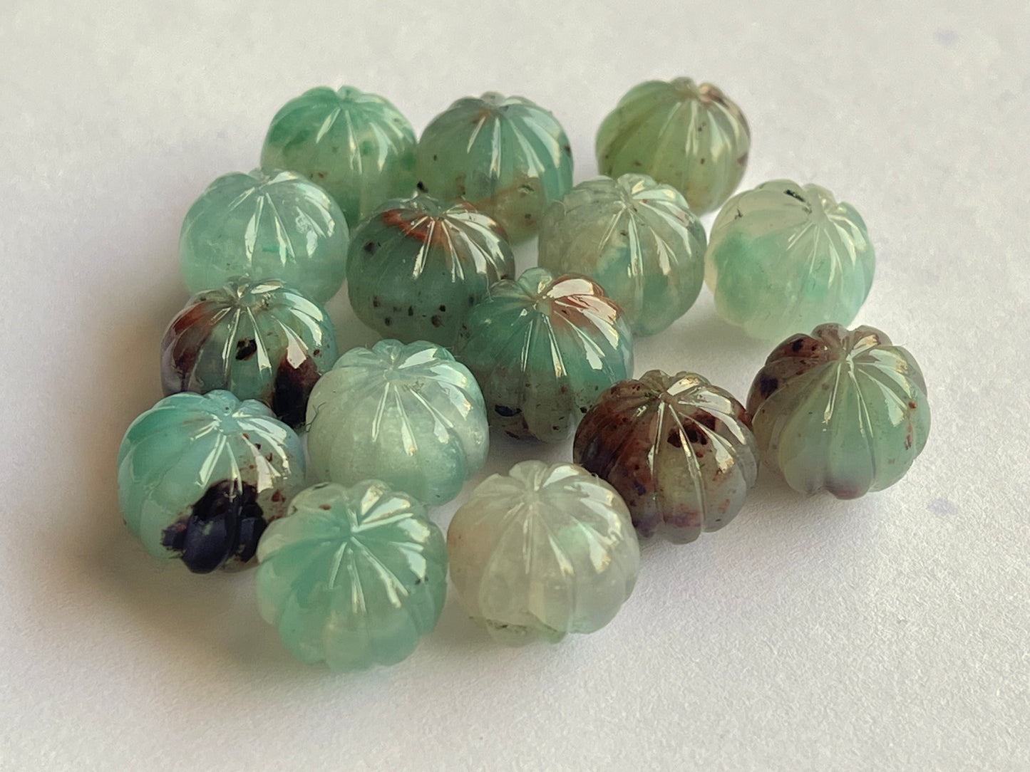 Natural Aquaprase Gemstone Hand Carved Melons Loose