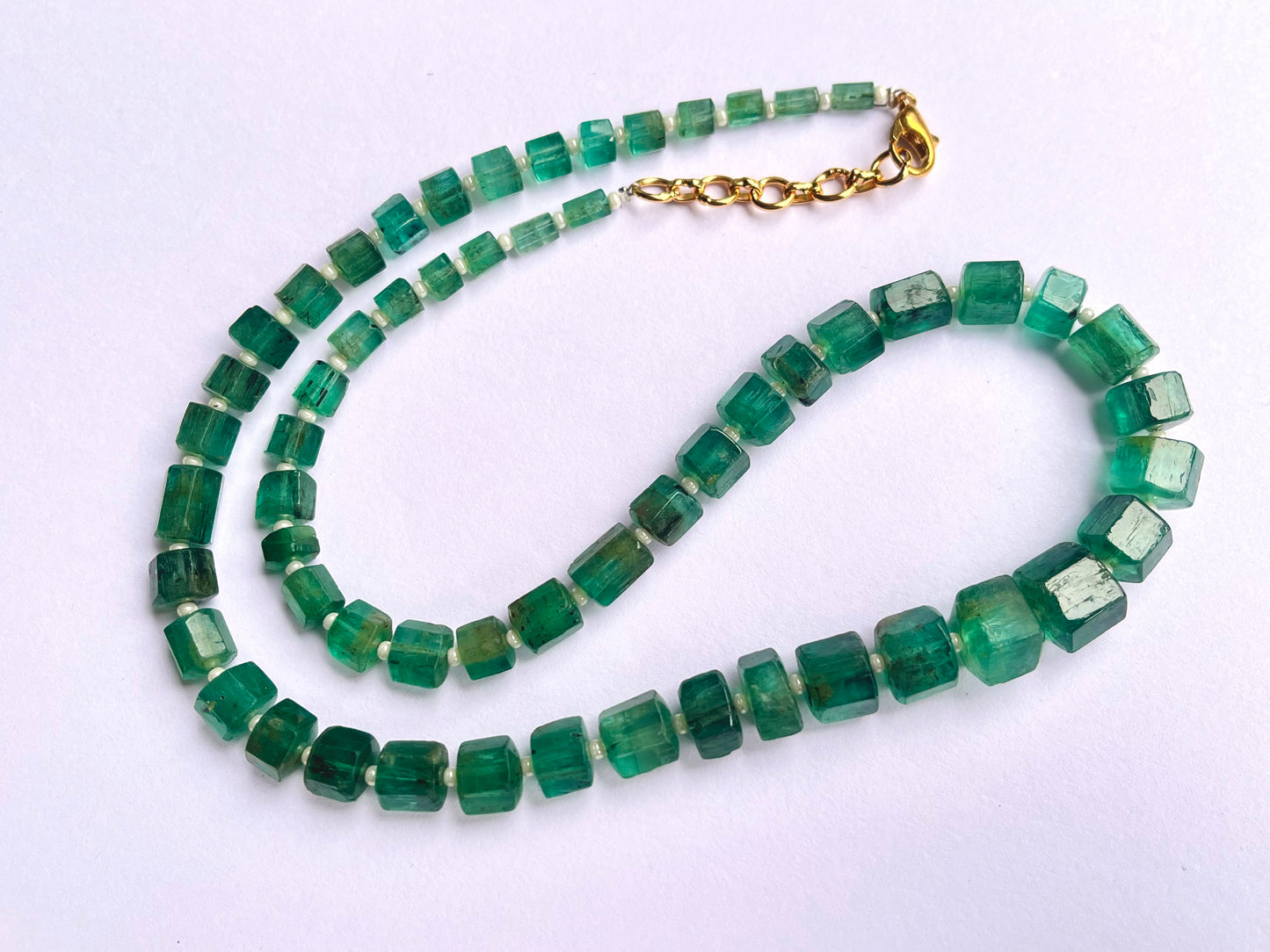 Natural Zambian Emerald fancy shape beaded Gemstone Necklace