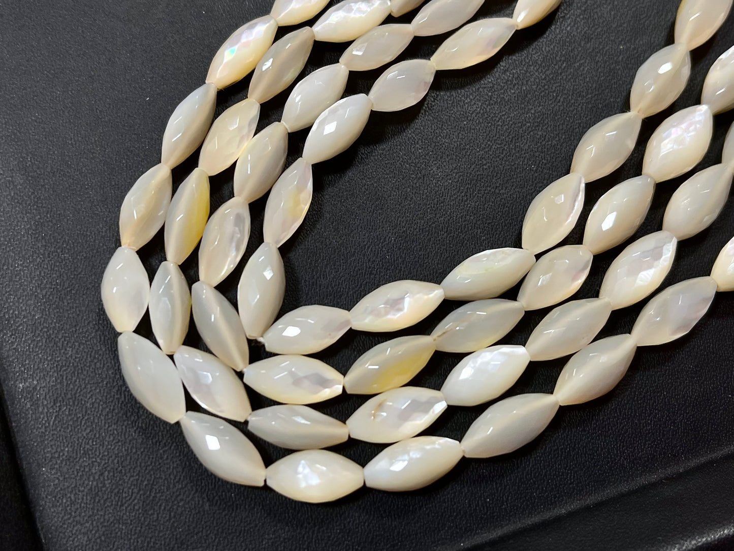 Natural Mother of Pearl Faceted Olive Shape Beads