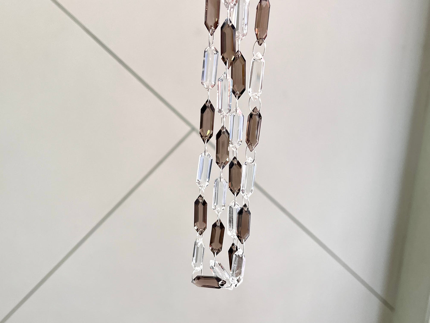 Crystal and Smoky Quartz Long hexagon shape Double drill beads