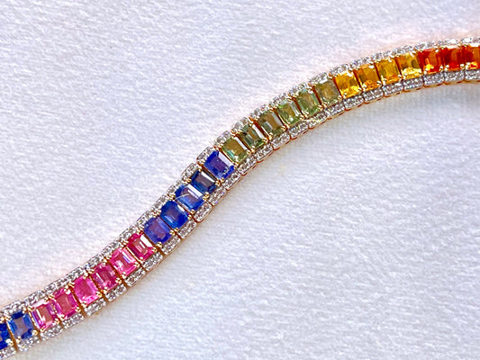 Rainbow Sapphire with Lab Grown Diamonds 14KT Bracelet