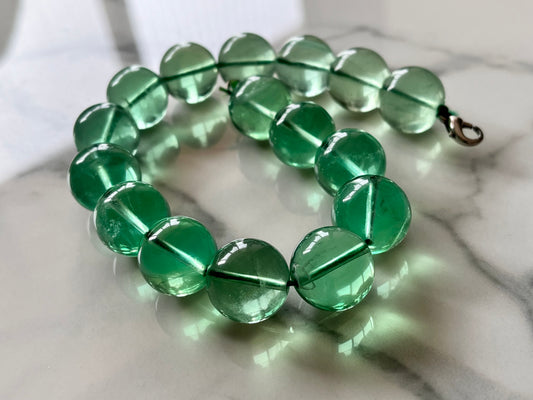 Natural Green Fluorite Smooth Spherical Shape Beads